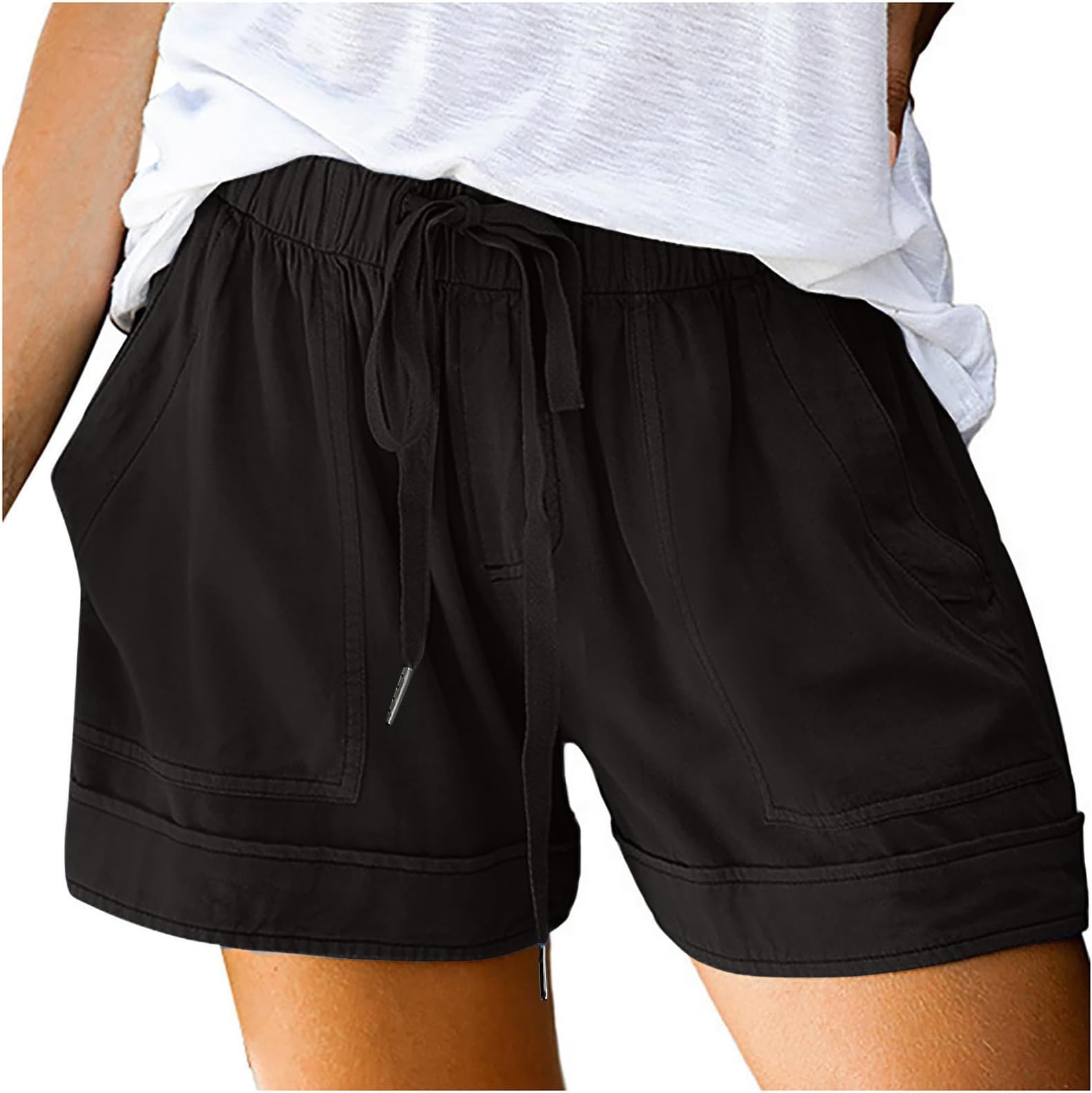 LRMQS Shorts for Women Trendy 2024 Casual Summer Drawstring Shorts with Pockets Beach Loose Elastic Waist Vacation Clothes