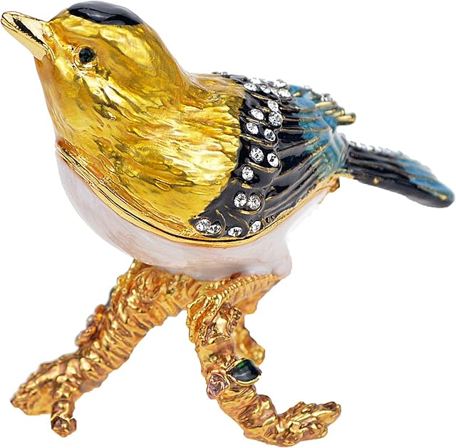 QIFU Hand Painted Lovely Bird Styel Hinged Jewelry Trinket Box, Unique Gift Home Decor, Decorative Ornament Your Collection