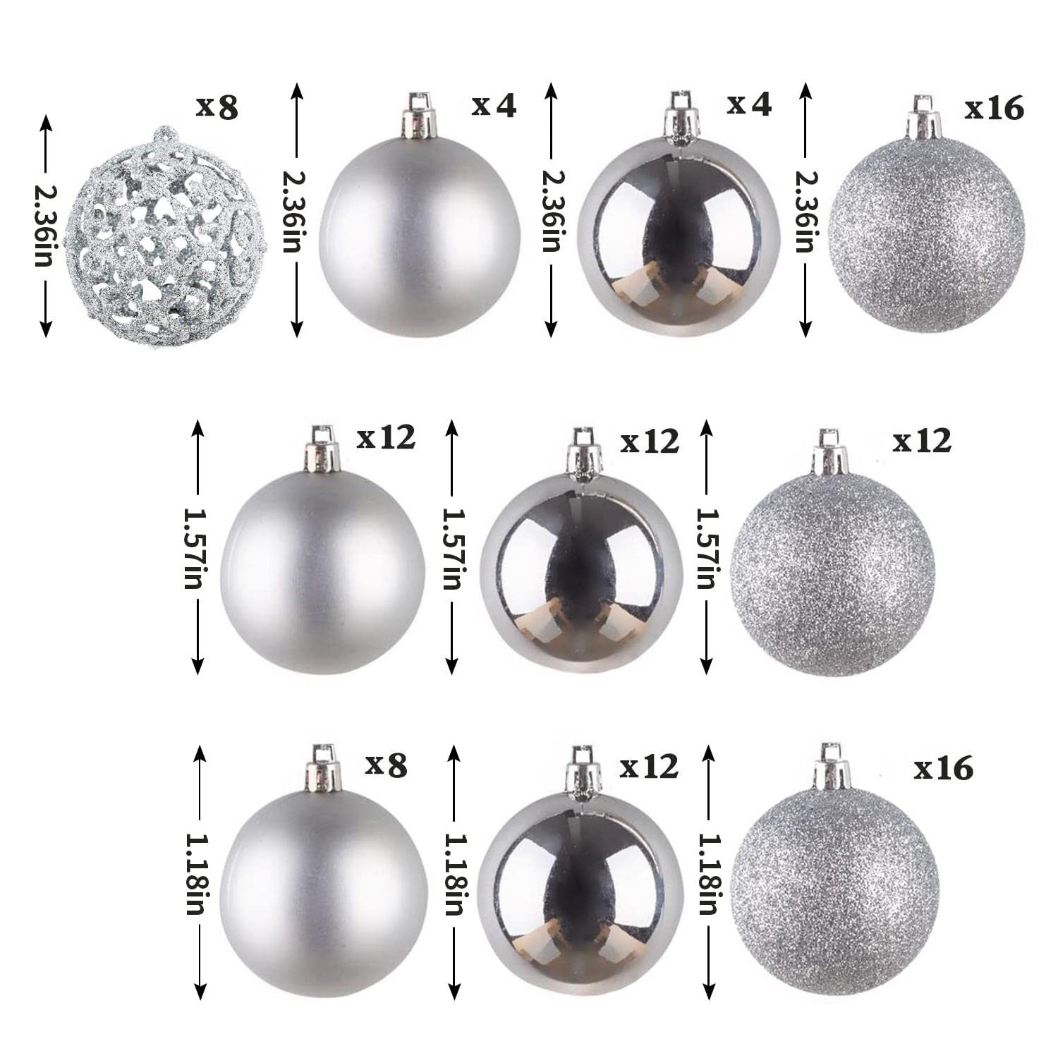 NJN Lot de 100 boules de Noël incassables avec emballage cadeau pour sapin de Noël (argenté)