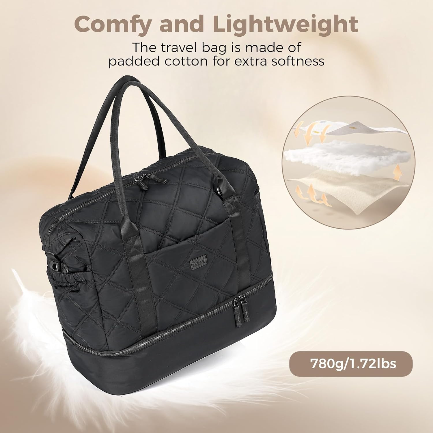 Weekender Bag for Women, Puffer Travel Duffle Bag With Shoes Compartment & Toiletry, Large Carry On Tote for Airplane, Overningt, Bussiness Trip, Gym (Black) - Image 5