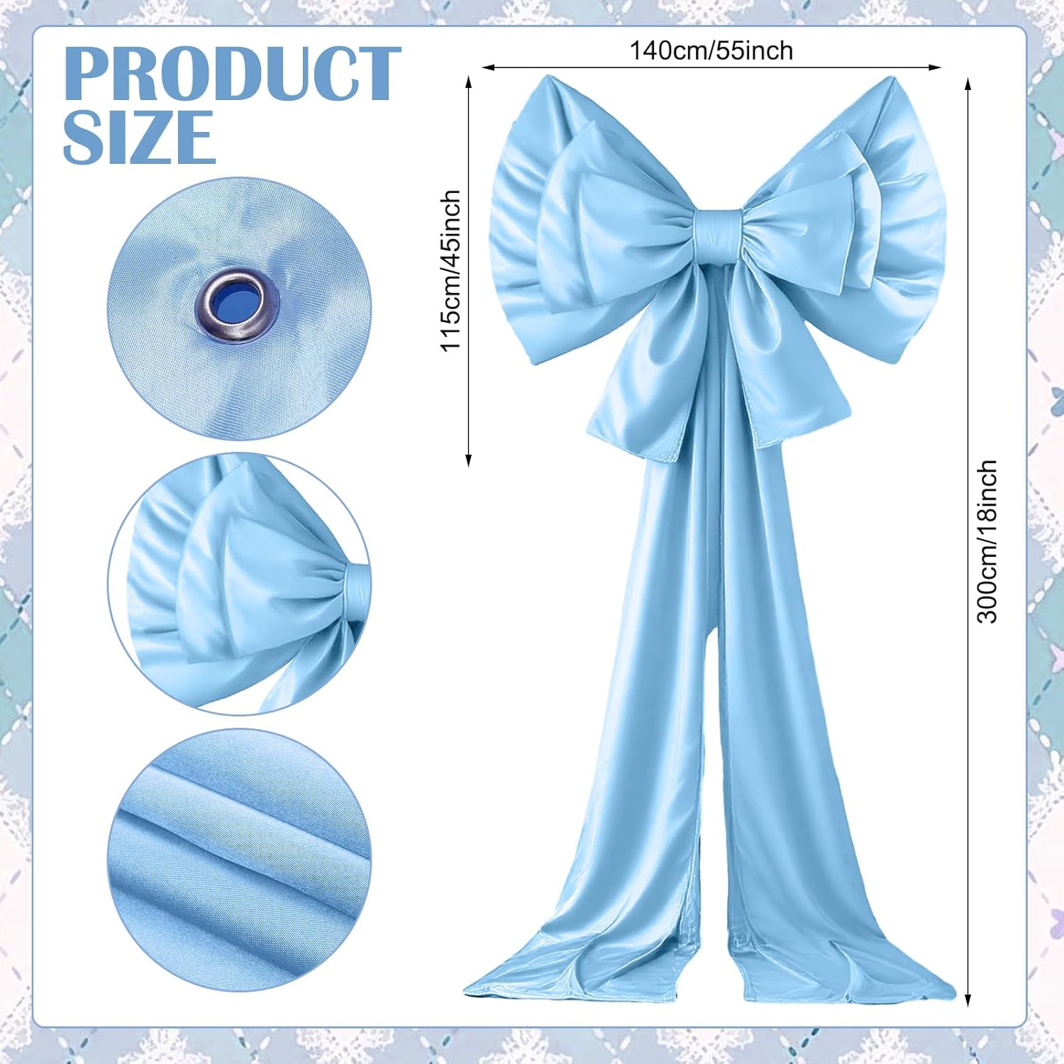 55 x 118'' Giant Blue Bow Backdrop Oversized Silk Coquette Bow for Something Blue Bridal Shower Decor Large Hall Outdoor Weddings Birthday Party Baby Shower Indoor Home Wall Room Decoration