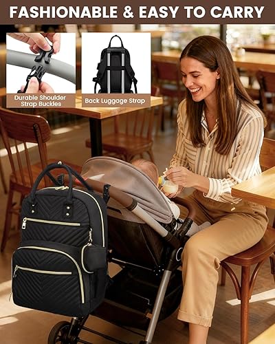 Miniatura 6 de Mochila para pañales, bolsa de pañales esenciales para bebé con funda para chupete, elegante mochila de viaje para bebé niñaniño, Negro -, Classic