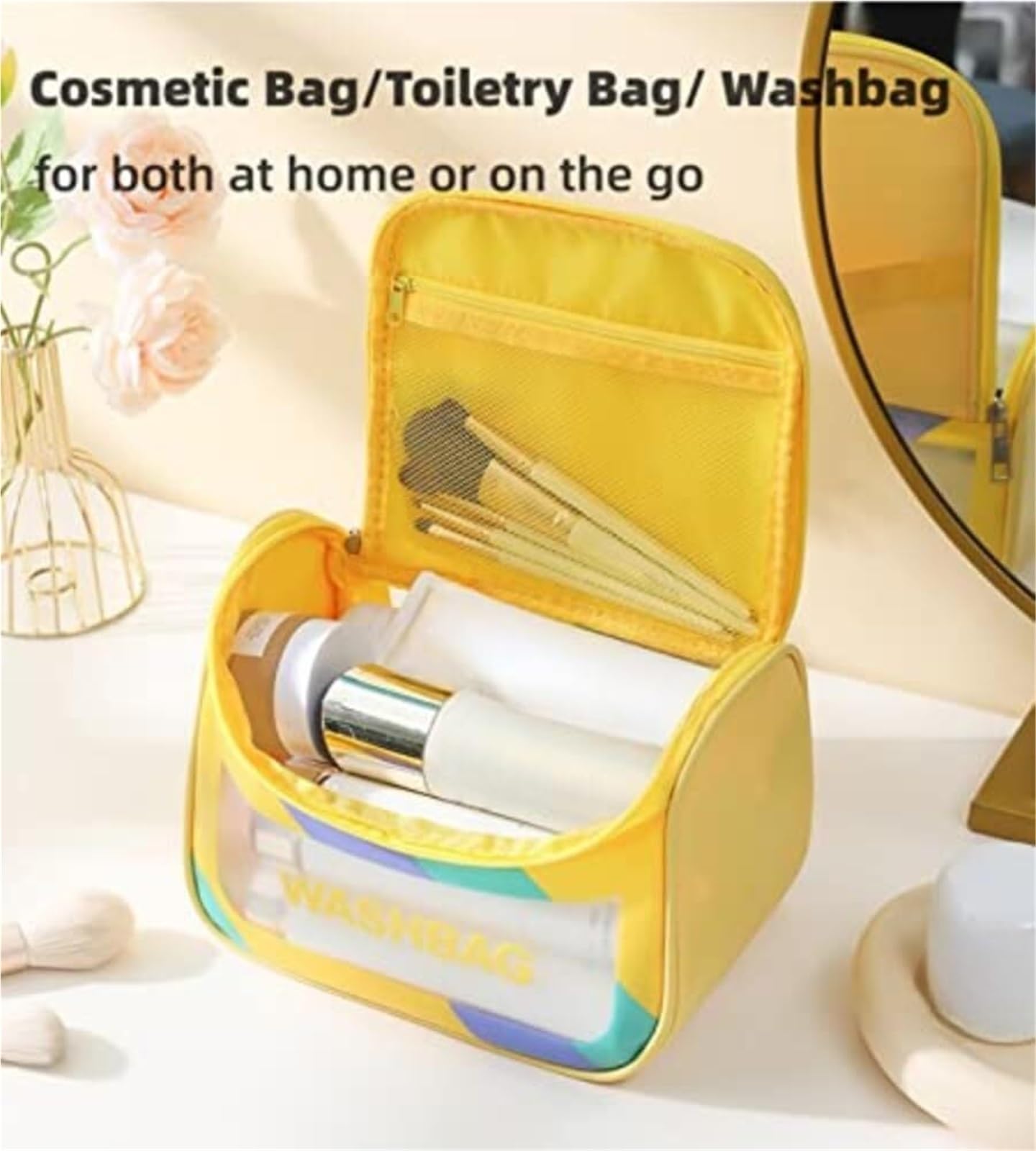 Borsa da viaggio trasparente for cosmetici e trucco, organizer da viaggio resistente all'acqua, for articoli da toeletta beauty case(Dazzling yellow)