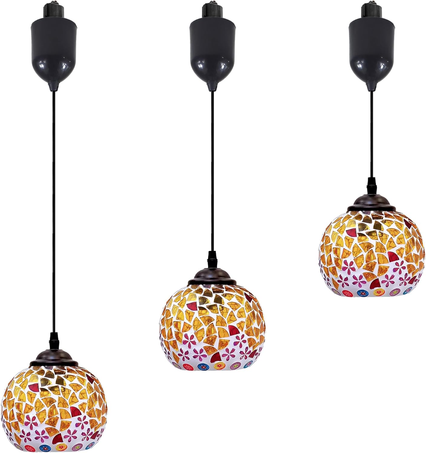 Globe Adjustable Hanging Height Halo Track Lighting Pendants, 4 Ft Cord, H-Type Track Handblown Stained Yellow Art Glass, E26 Socket Track Mount for Kitchen Island Sloped Vaulted Ceiling