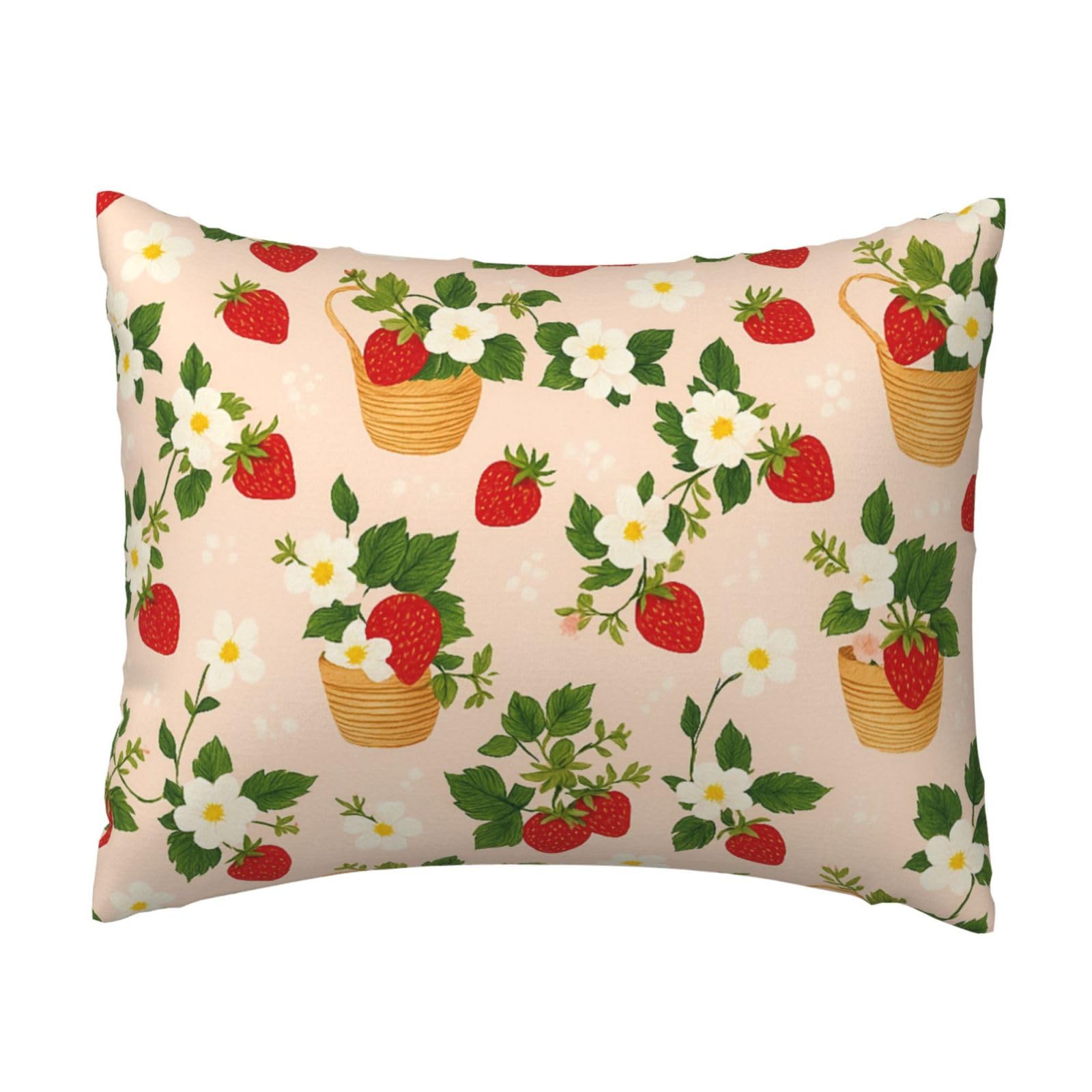 Strawberry and White Floral Pillowcase Soft Plush with Zipper Decorative Pillowcovers 16x20 in