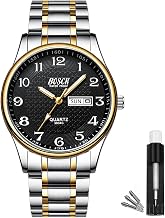 BOSCK Men's Watch, 40mm Stainless Steel Watch with Automatic Date and Day Easy Read for Men, Analog 30M Waterproof Sports Watches for Men
