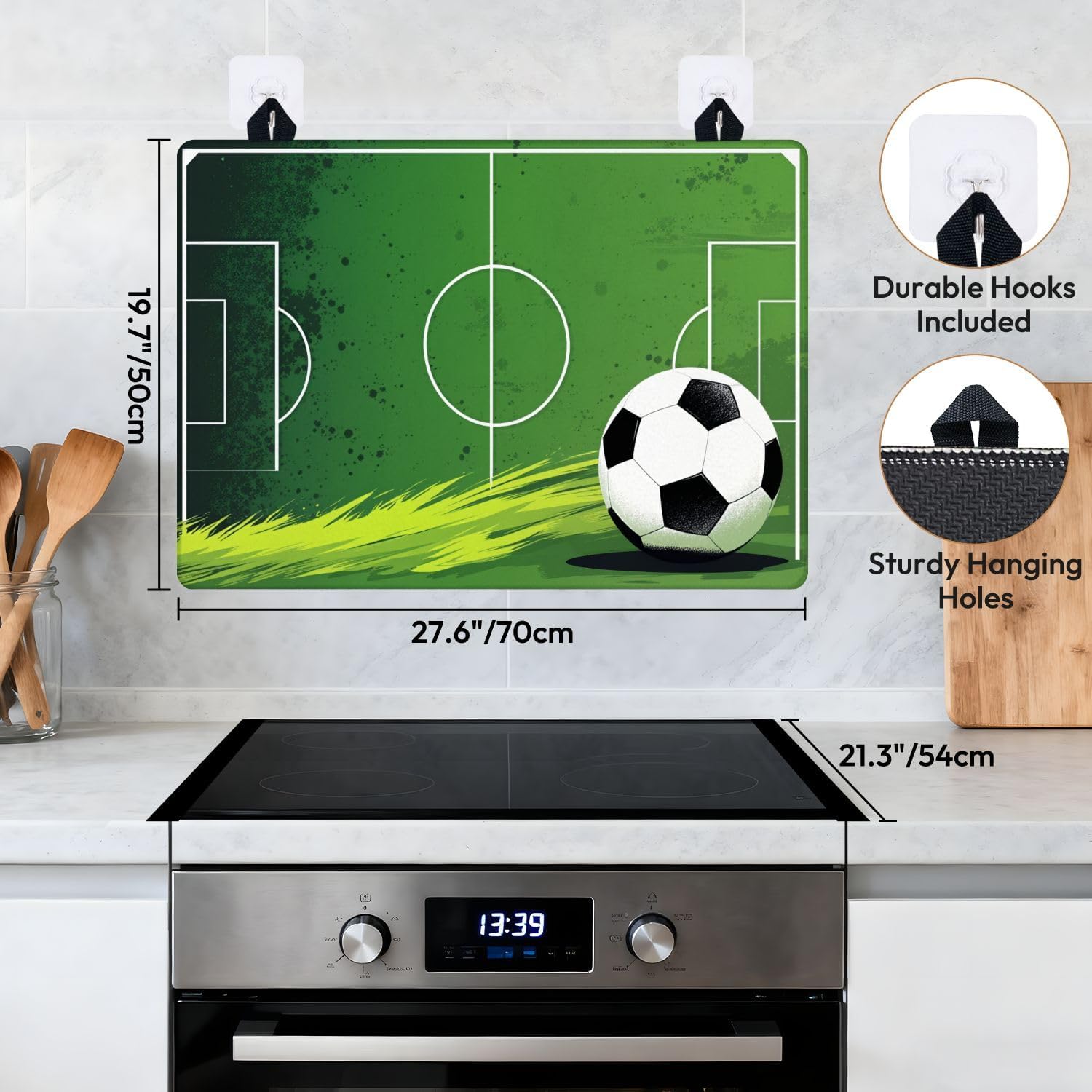 Stove Top Covers for Electric Stove Soccer Field Football Green Grass Design Glass Cooktop Burner Covers Heat Resistant Protector Kitchen Decor Keep Stove Clean 28''x20''