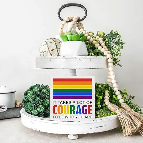 Miniatura 15 de Letrero de madera con texto en inglés "You Are Kind Tough Powerful Enough - Decoración de escritorio, con citas LGBT, bloque de madera, placa, caja