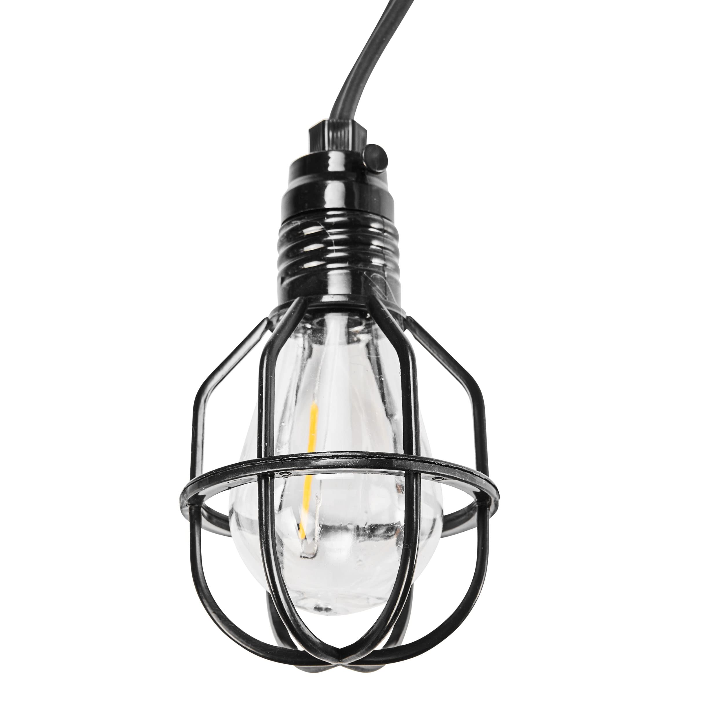 AMARE Catena luminosa industriale per interni ed esterni, 10 lampadari con alloggiamento della lampada nera, cavo da 3 m, IP44 e timer