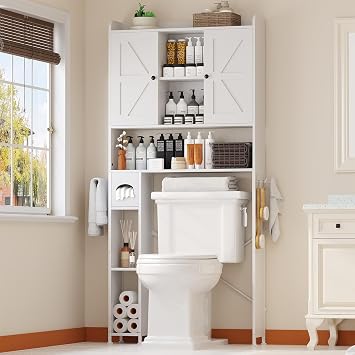 EasyCom 32 W Over The Toilet Storage Cabinet with Adjustable Shelves,White