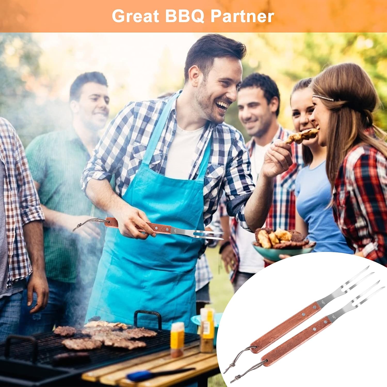 Meat Forks Qoosea 2 Pack Carving Fork with Wooden Handle 13 Inch Stainless Steel Barbecue Fork for Barbecue Kitchen Roast Turkey: Home & Kitchen