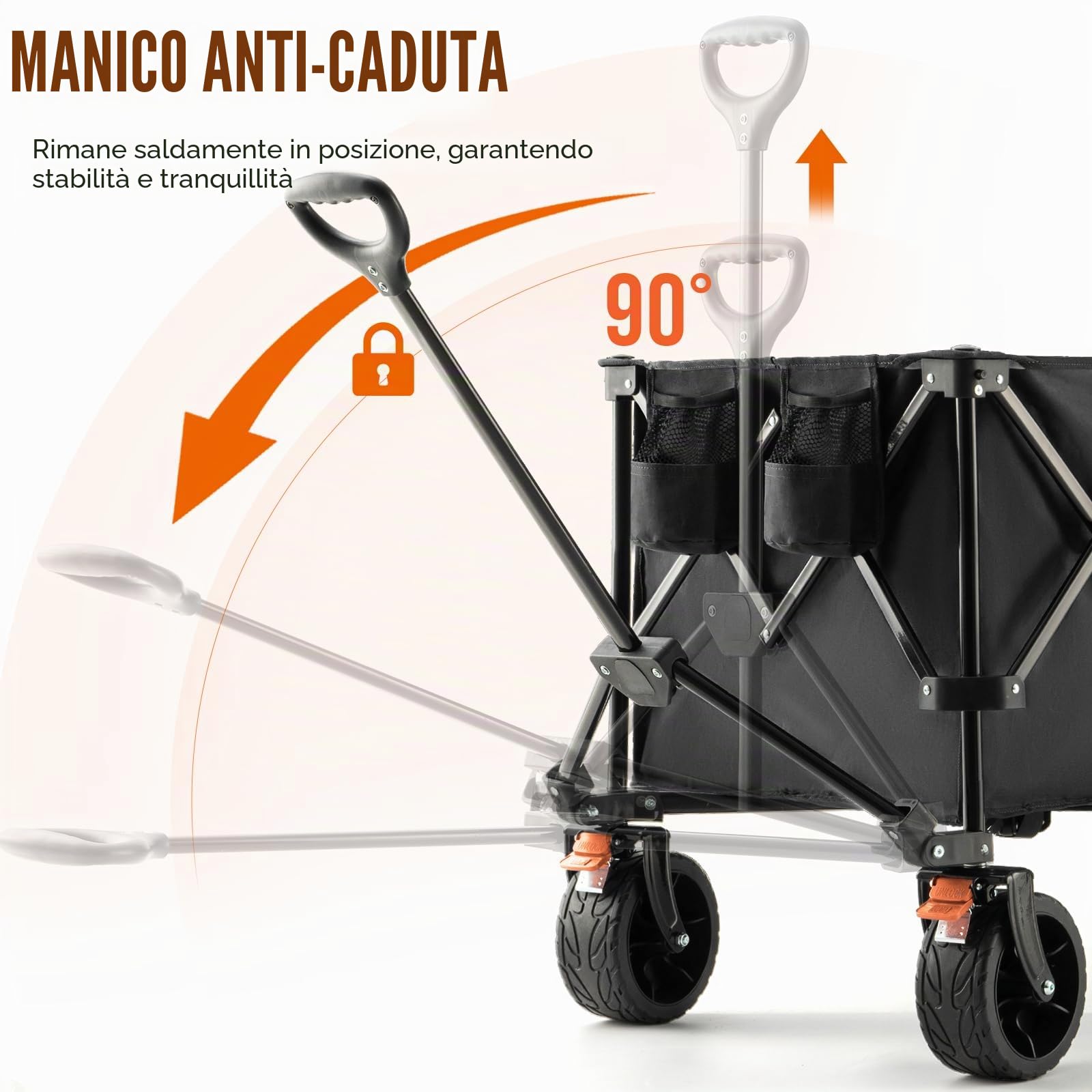 Overmont Carrello Spiaggia Pieghevole - 114CM Carrello da Giardino Pieghevole Esteso con Freni - 300L 200kg Carrelli da Trasporto con Ruote Grandi Tutti i Terreni - Ideale per Campeggio Shopping Sport