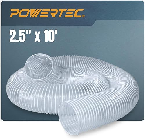 POWERTEC Manguera de recolección de polvo de 2-12 pulgadas x 10 pies, manguera flexible de PVC para sierra de mesa, sierra de cinta, mesa de