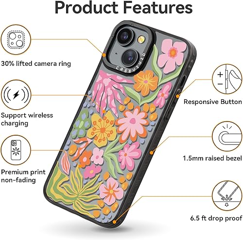 Miniatura 5 de Funda compatible con iPhone 15, bonita estética, duradera y a la moda, divertida funda para teléfono, diseño femenino de flor de la pasión para