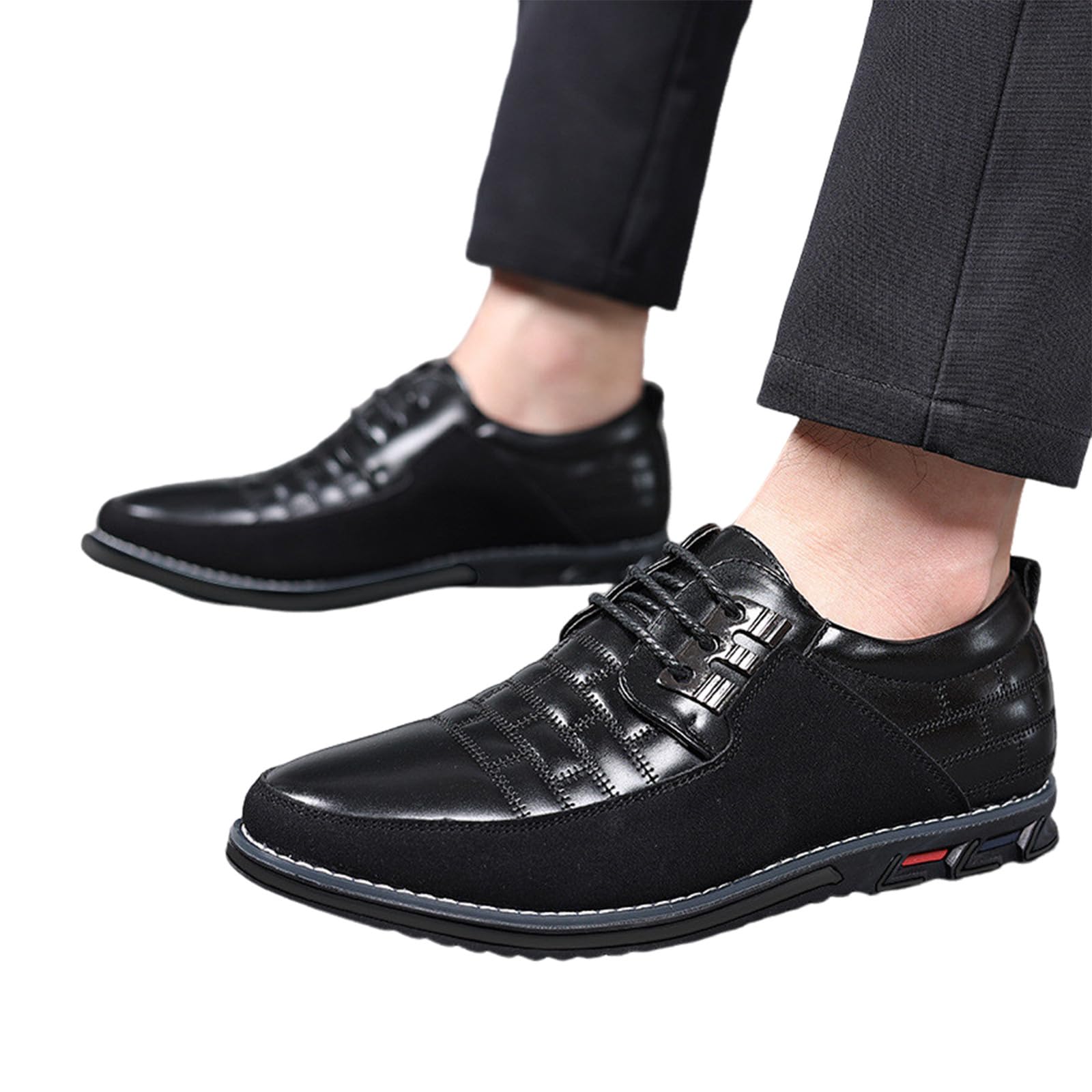 Chaussures de costume pour homme - En cuir - Noir et blanc - Chaussures basses à lacets - Classiques et élégantes - Pour mariage, loisirs, travail