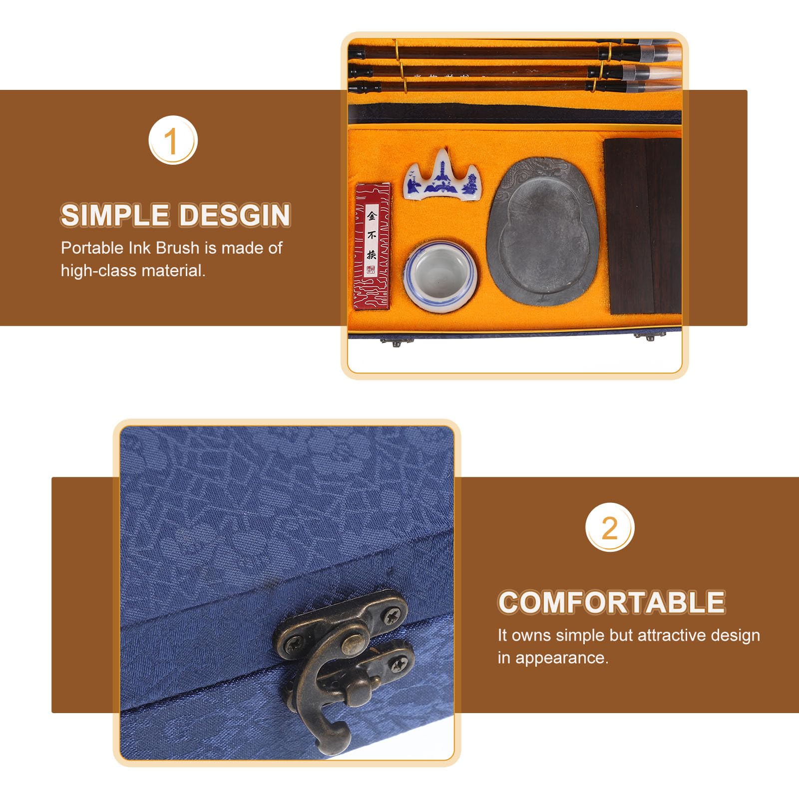 BESTonZON Ensemble 10 Pièces Pinceaux D’Écriture Professionnels Bâtonnets D’Encre Chinoise et Pierre à Encre Portable Kit Calligraphie pour Étudiants et Artistes Coffret Bleu pour Dessin