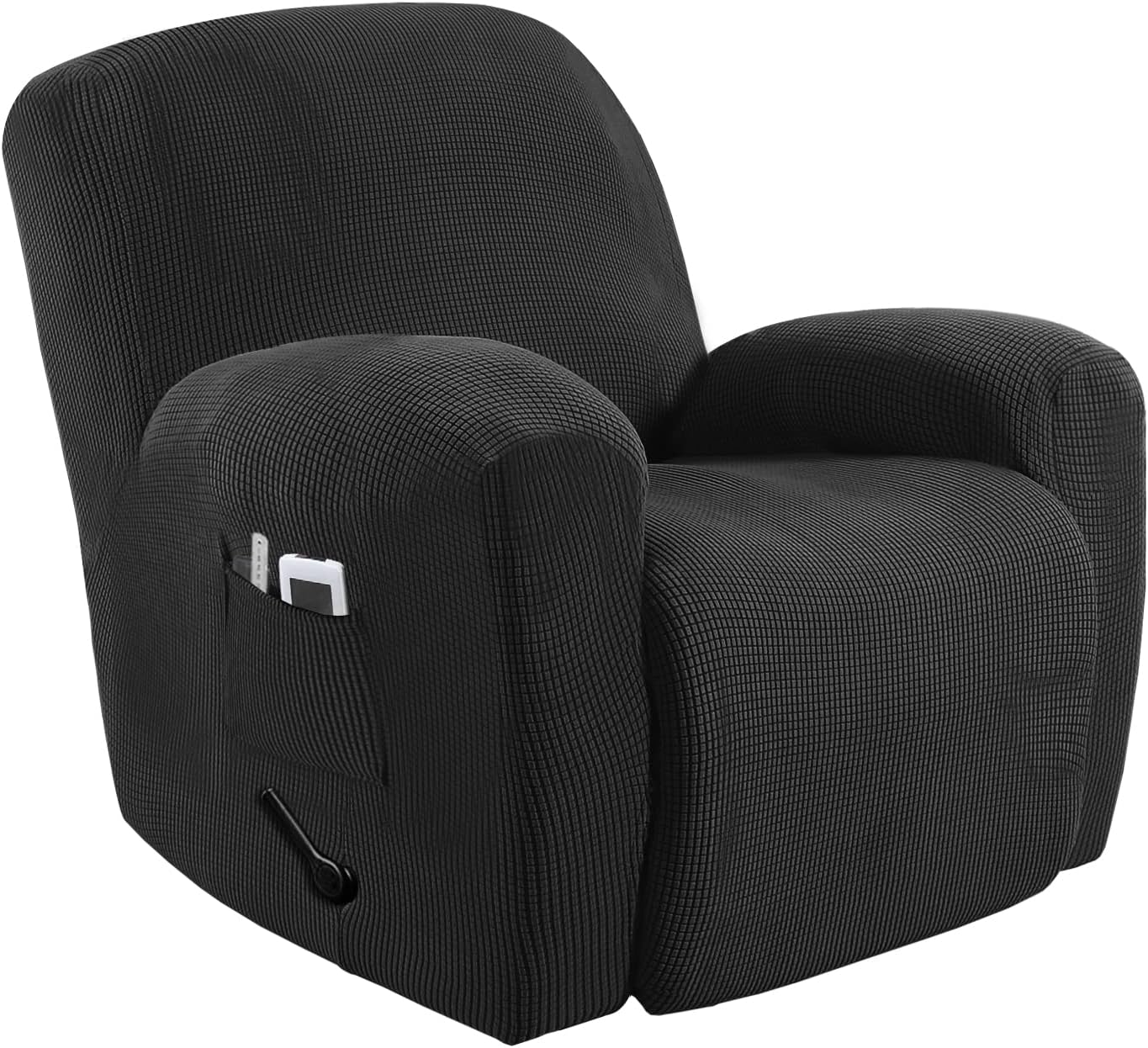 MeilleMaison Couch Cover Stretch Recliner Chair Cover 1-Piece Sofa Slipcover with Elastic Bottom Washable Furniture Protector Non Slip Couch Protector for Dogs (Recliner, Black) (MMCBLGLTT01C6)