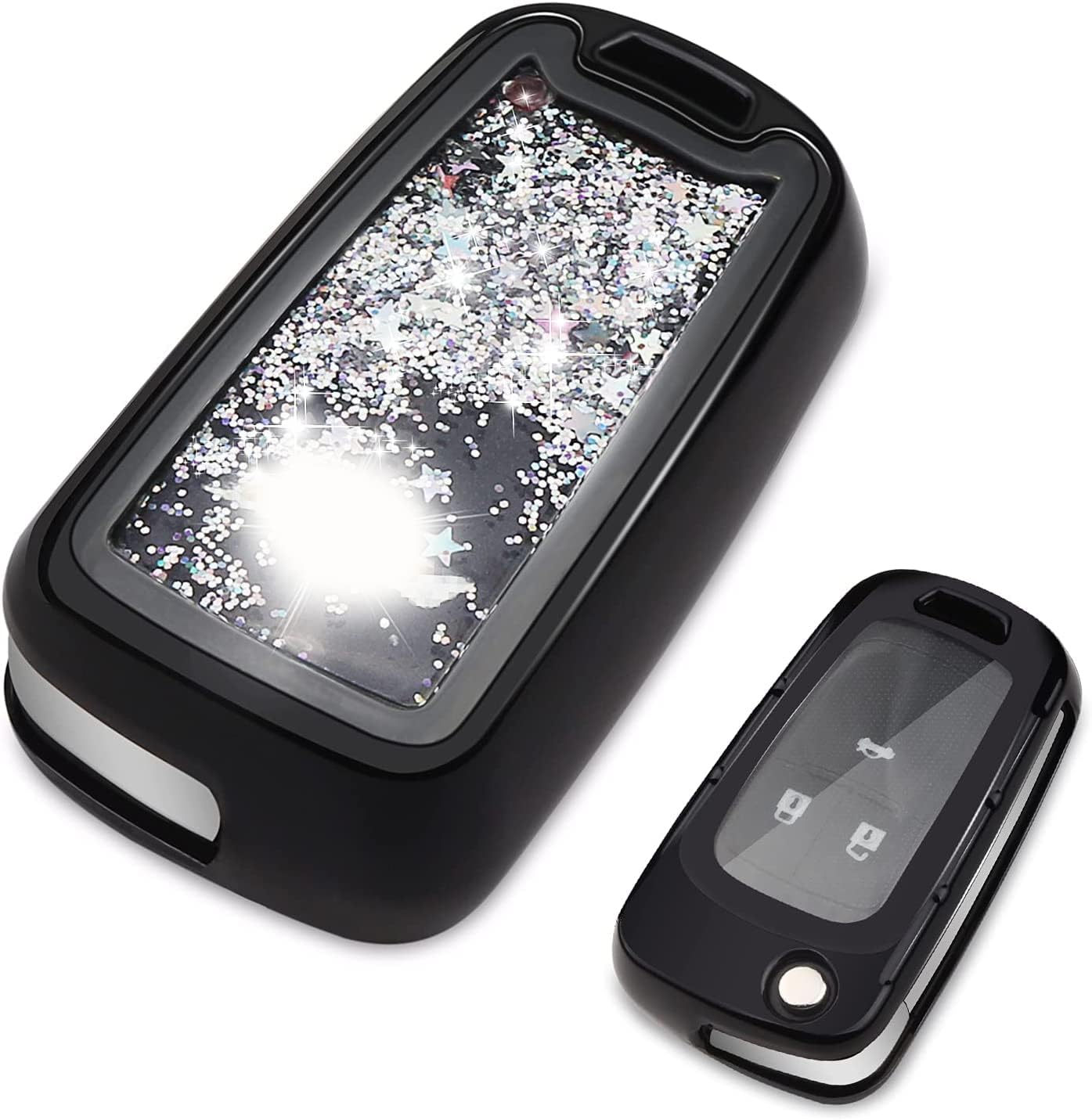 QBUC for Chevy Key Fob Cover, Car Key Case for Chevrolet Smart Key Protector Compatible with Chevy Chevrolet Camaro Cruze Cavalier Cruze Sail Malibu Trax Lova (Bling Black)