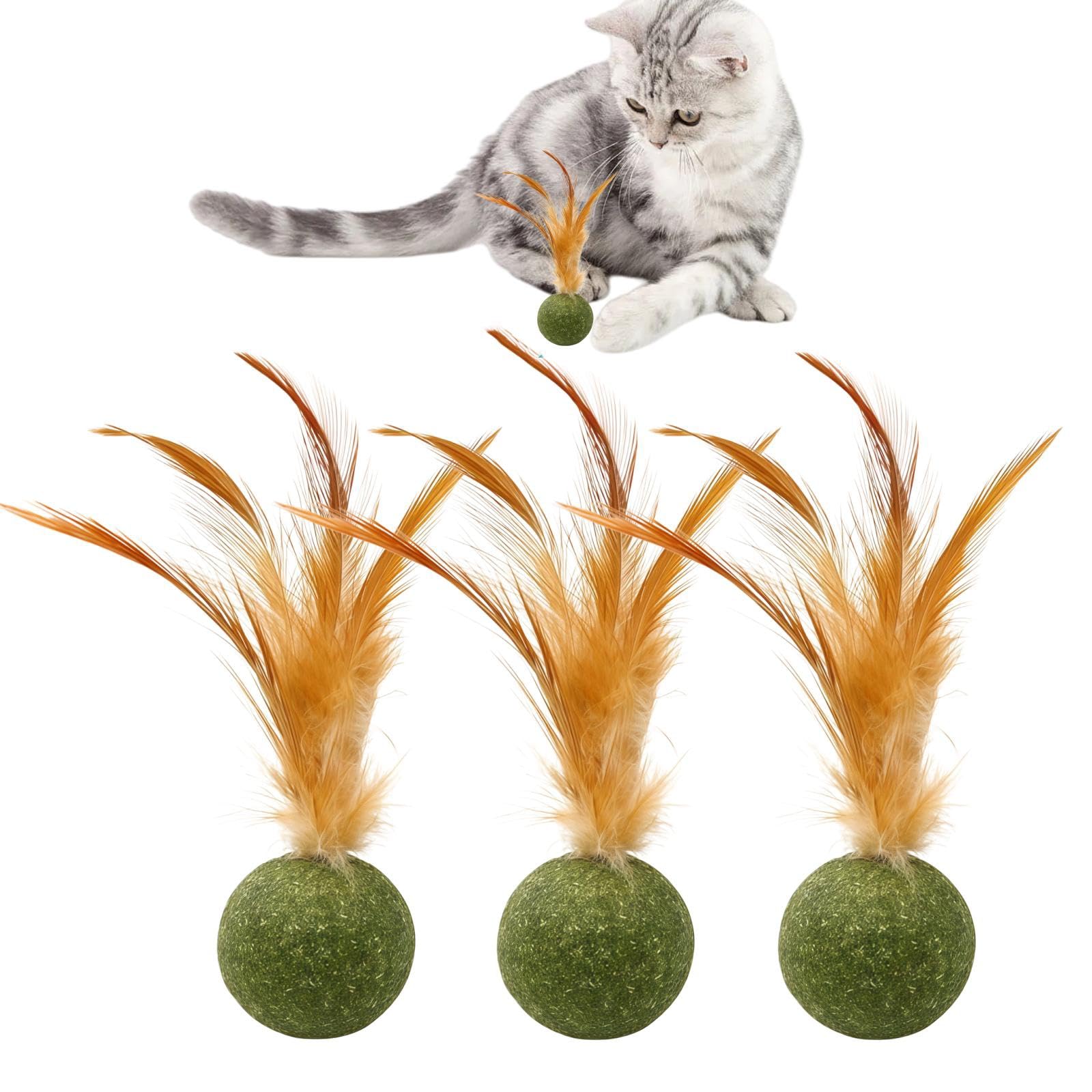 3Pcs Catnip Balls with Feather,Catnip Feather Ball,Rotatable Catnip Ball,Interactive Catnip Balls with Feathers for Cleaning Teeth,Catnip Ball Cat Teeth Cleaning Chewing,Healthy Play for Kittens