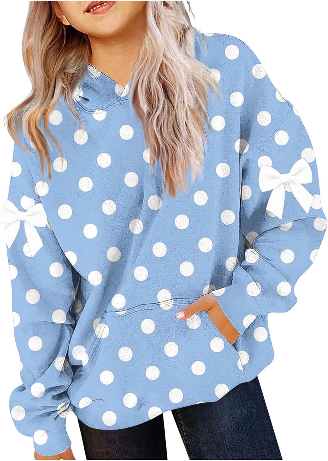 Hoodies for Girls, Cute Polka Dots Hoodie Long Sleeve Oversized Sweatshirts Pullover Tops Preppy Clothes