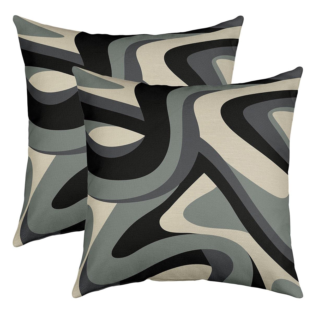 Green Gray Black Geometric Throw Pillow Covers Set of 2 Decor Pillowcase for Sofa Bed Chair Car Modern Abstract Cushion Case Stripe Line Outdoor Pillows Covers Room Decor 16x16 Inch