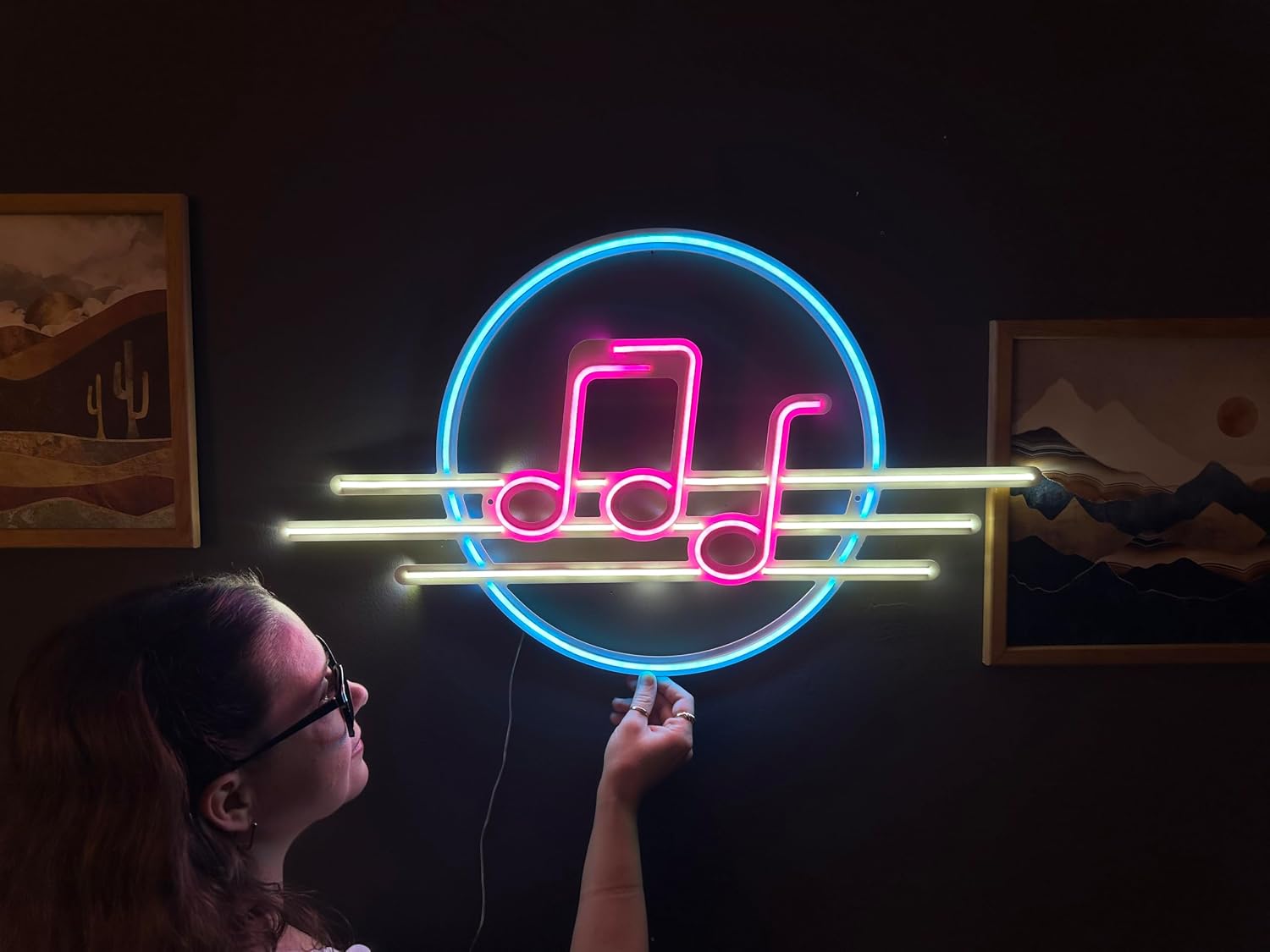 Music Wall Art, Neon Metal Wall Art, Solfeggio Wall Sign, Music Notes Wall Decor, LED Light Decor, Home Office Hotel Pub Bar Cafe Wall Decor (with Remote Control)