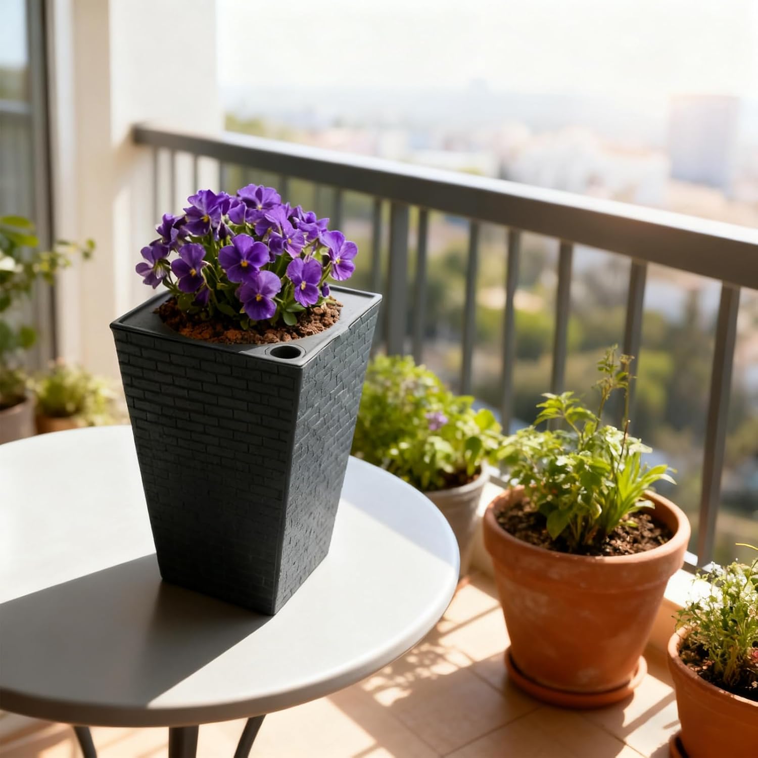 HOZEON Planter, 3 PCS Self Watering Plant Pots, Square PP Planters, 10.7x6.9 inches, for Indoor & Outdoor Plants