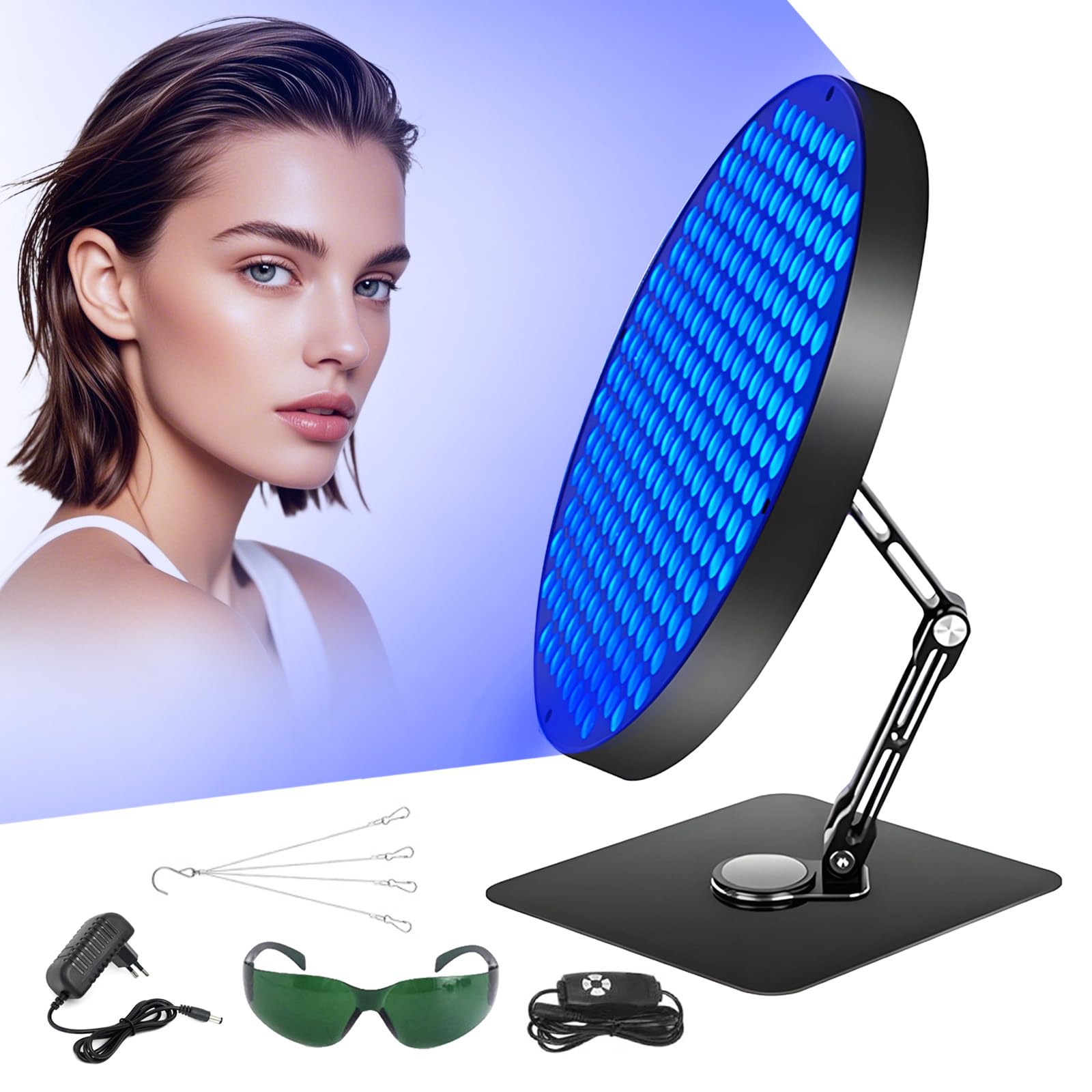 Bräunungslicht Solarium, Solarium für Zuhause 50W Tischplatte 460NM Bräunungslampe mit 250 Leds Blaues Licht Gesichtsbräunungslampe 360° Verstellbare Gesichtssolarium mit Zeitschaltuhr