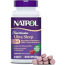 Natrol Ultra Sleep 3-in-1 100% Drug-Free Sleep Aid Blend with Melatonin, GABA &amp; Botanicals, Dietary Supplement, Non-Habit Forming, 30 Fast Dissolve Tablets