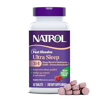 Natrol Ultra Sleep 3-in-1 100% Drug-Free Sleep Aid Blend with Melatonin, GABA & Botanicals, Dietary Supplement, Non-Habit Forming, 30 Fast Dissolve Tablets - Amazon product rated Grade A