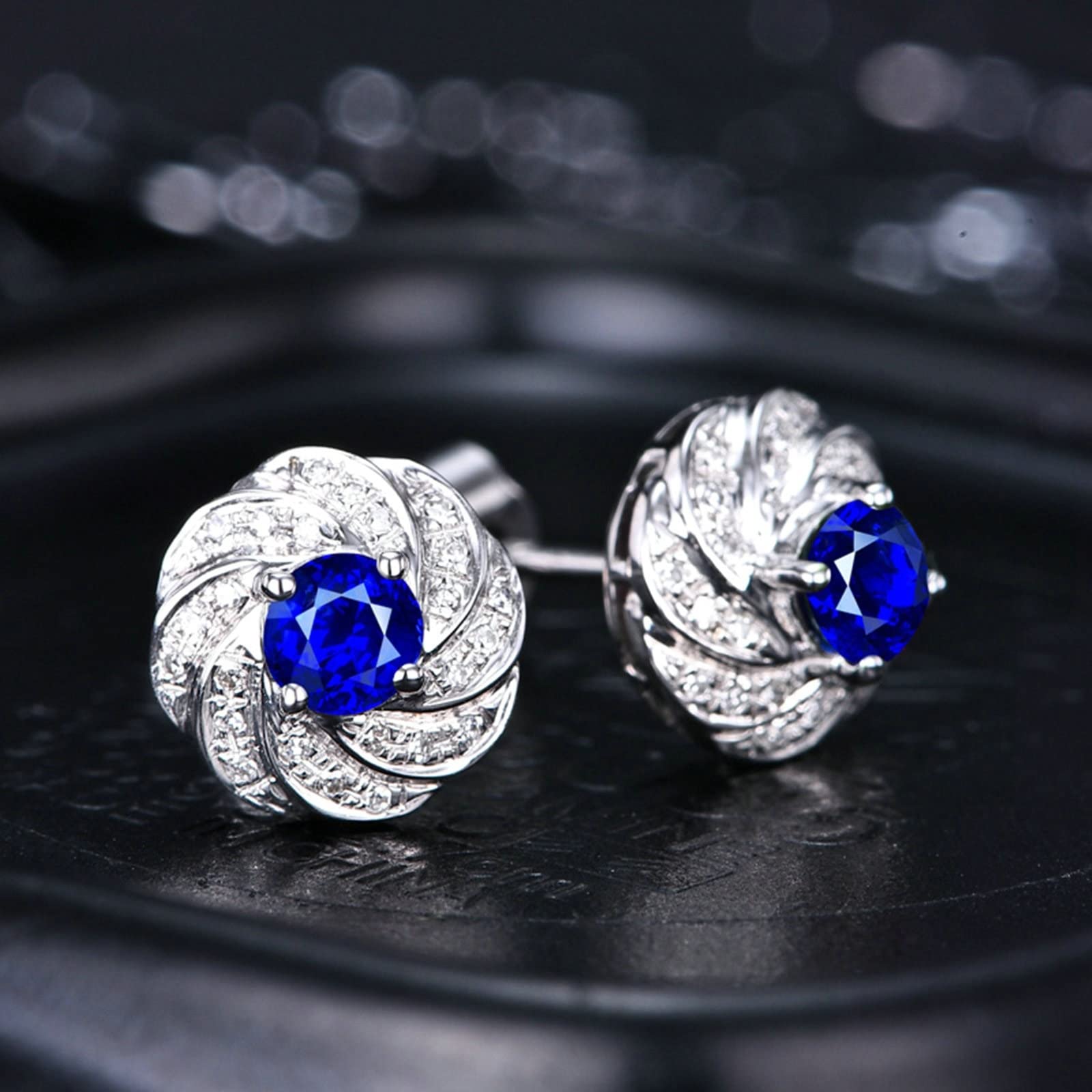 Pendientes de oro real para mujer de 18 quilates Au750 de oro blanco de 0,72 ct, creado en laboratorio, zafiro con diseño trenzado, oro de 18 quilates, colección de oro auténtico, Oro blanco