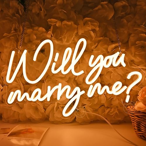 SYLHOME Letrero de luz LED de neón con texto en inglés "Will You Marry Me", propuesta para colgar en la pared, decoración de compromiso, día de San