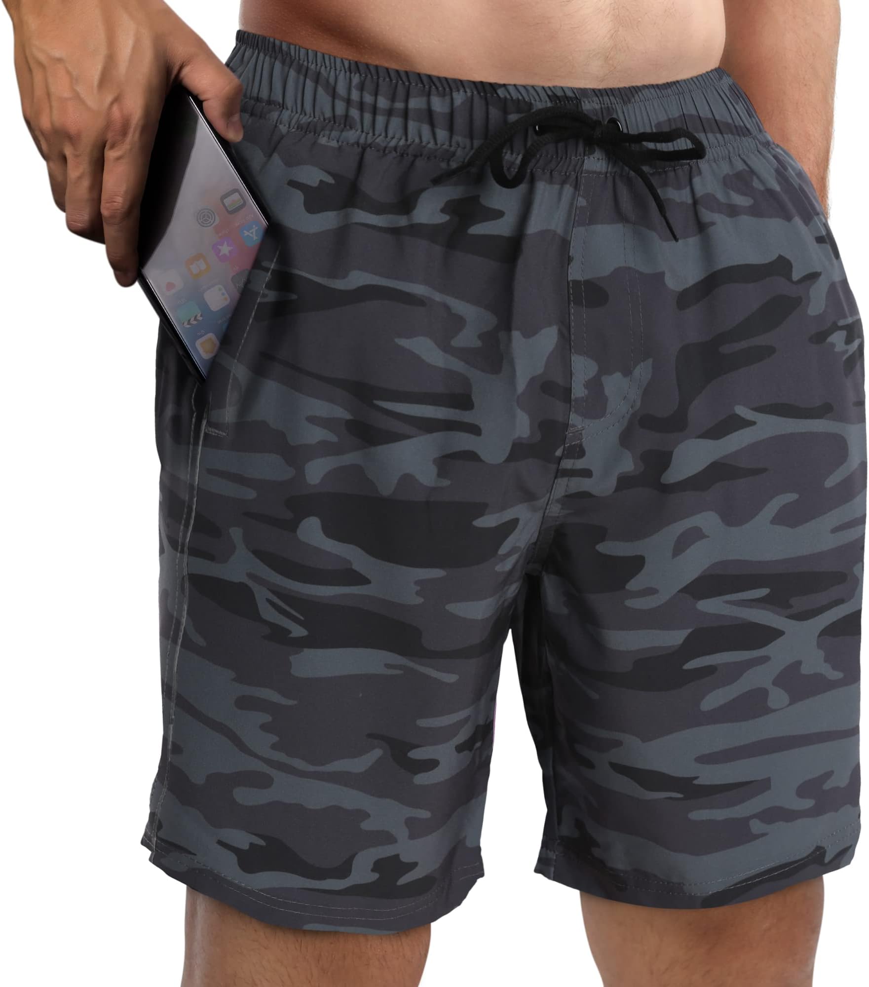 Fort Isle Camo Swimming Trunks for Men - Mens Bathing Suit 7 inch Inseam | Workout Shorts and Mens Swim Trunks Camouflage | Mens Swim Shorts | Camo Swim Suit