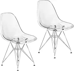 Kit 2 Cadeiras Eames Cristal Transparente Eiffel Base Metal Cromado - Lianto Decor