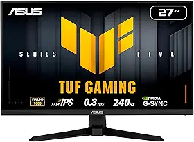 ASUS Monitor de jogos TUF - VG27AQM5A 68.6 cm FHD (1920x1080) Fast IPS 240Hz 0.3ms ELMB Sync, G-SYNC & FreeSync Premium, 99% sRGB, alto-falantes, DisplayWidget Center, IA para jogos, garantia 3Y