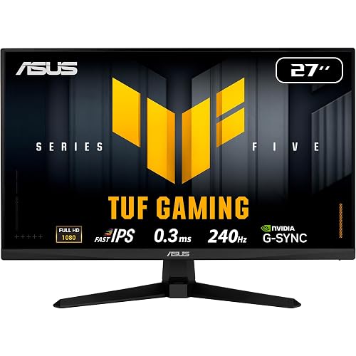 ASUS TUF Gaming 27”1080P Monitor (VG279QM5A) – Full HD (1920 x 1080), 240Hz, 0.3ms, Fast IPS, G-SYNC Compatible, Extreme Low Motion Blur Sync, 99% sRGB, DisplayWidget, Gaming AI, 3 yr Warranty