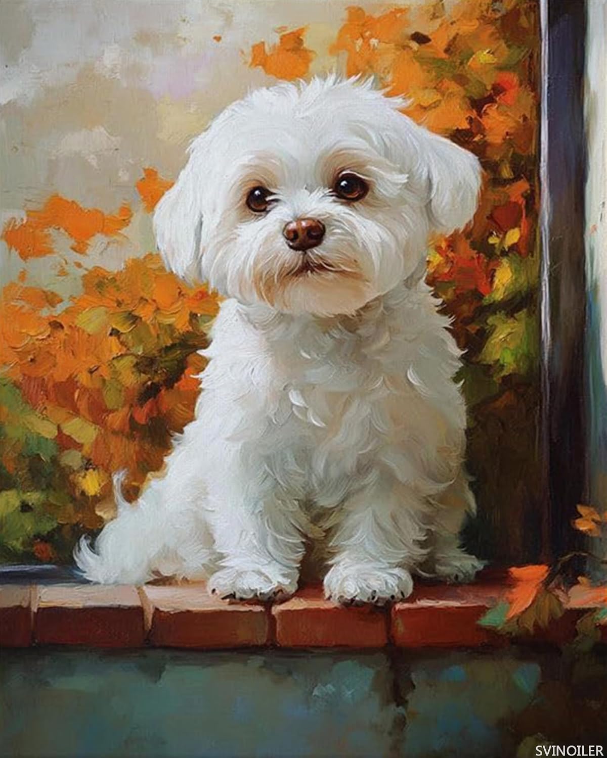 Maltese Dog on Windowsill Paint By Numbers Kit for Adults Beginner Adult Paint by Number Kits on Canvas Cute Dog Oil Painting Kit Adults' Paint-By-Number Kits for Wall Decor 16x20inch Frameless