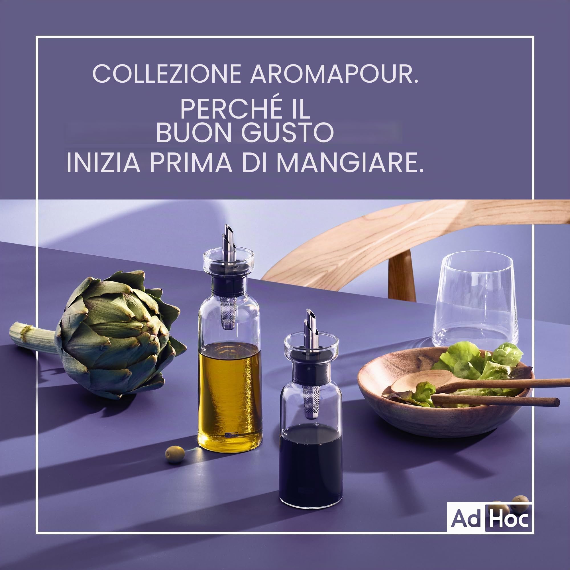 AdHoc AromaPour - Bottiglia in vetro per olio e aceto, 300 ml, dosatore filtrato antigoccia, per olio e aceto, lavabile in lavastoviglie,