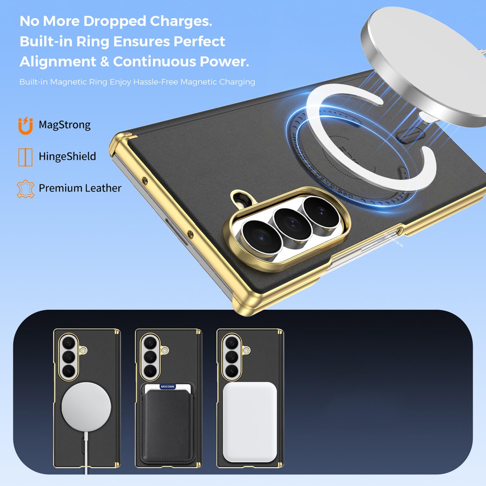Custodia Magnetica For Samsung Galaxy Z Fold 8 Ultra, Copertura Protettiva For Fotocamera Con Cerniera Completamente Avvolgente Custodia Sottile For Telefono Con Ricarica Wireless(Blue)