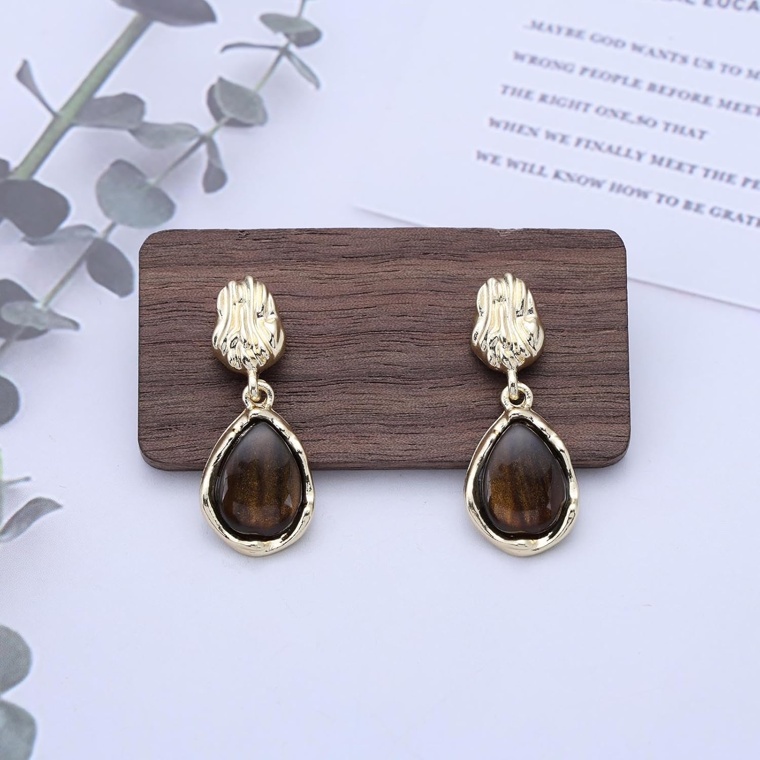 Vintage Amber Gemstone Dangle Earrings Amber Teardrop Earrings Gold Brown Amber Drop Earrings Amber Gemstone Earrings Large Amber Earrings Jewelry for Women - Image 6