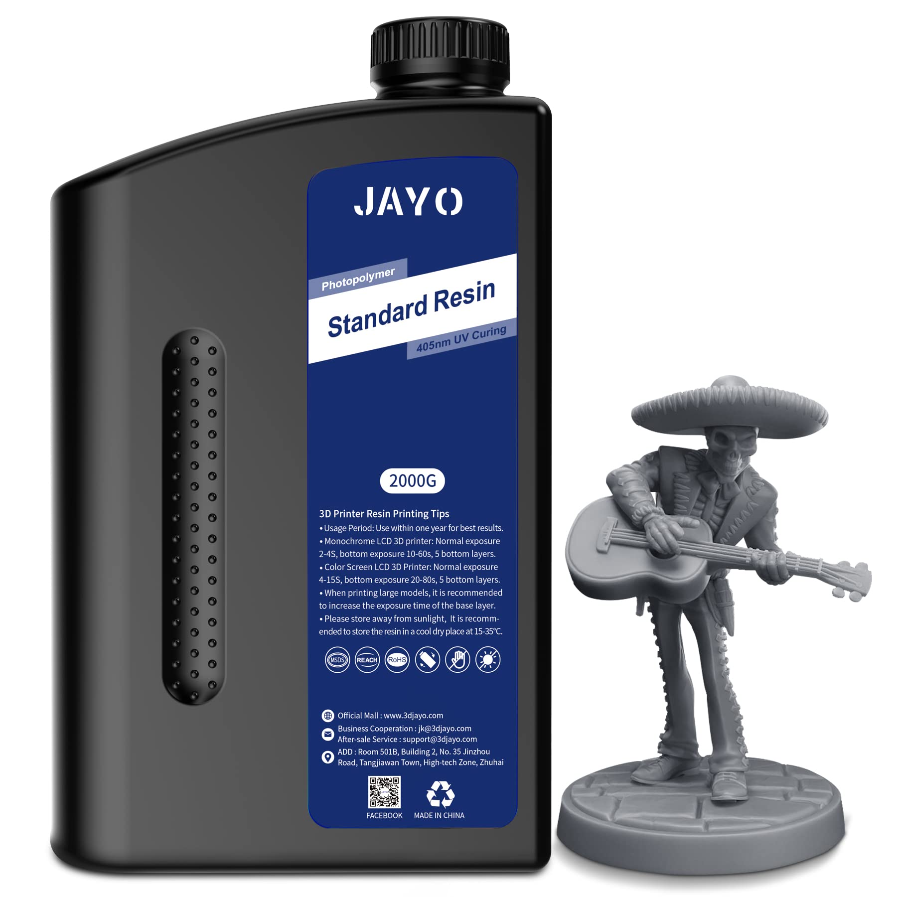 JAYO 3D Drucker Harz 2KG, 405nm UV Standard Fast Curing Photopolymer Resin für 4K/6K/8K LCD DLP SLA 3D Drucker, Hohe Präzision, Geringe Schrumpfung, Dunkelgrau 2000g
