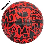 AND1 Fantom Rubber Basketball & Pump (Graffiti Series)- Official Size 7 (29.5) Streetball, Made for Indoor and Outdoor Basketball Games (Red)