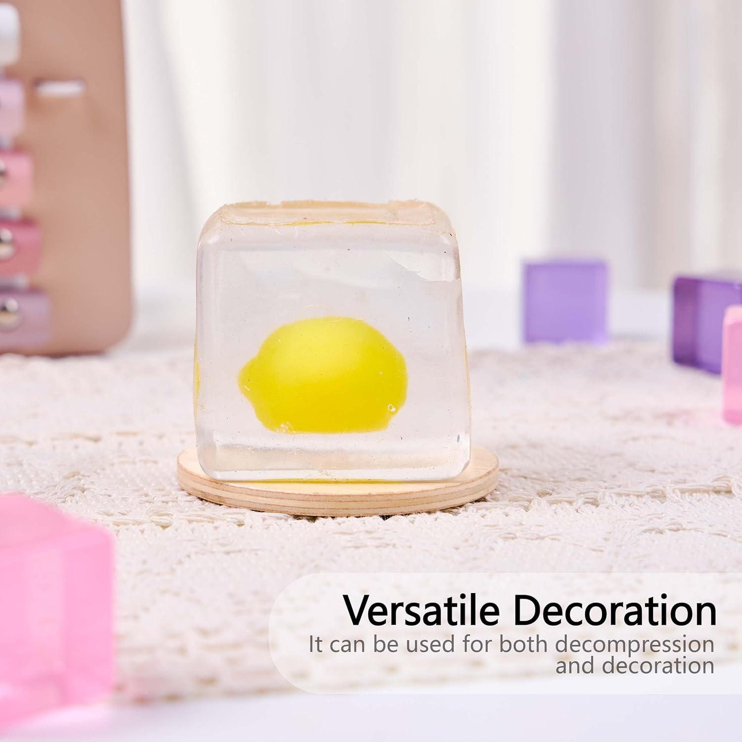 Nested Fruits Ice Cube Squishy Squeeze Toy, Cute Squishy Fidget Toy, Soft Silicone Squeeze Gifts for Kids Adults Party Favors (Lemon)