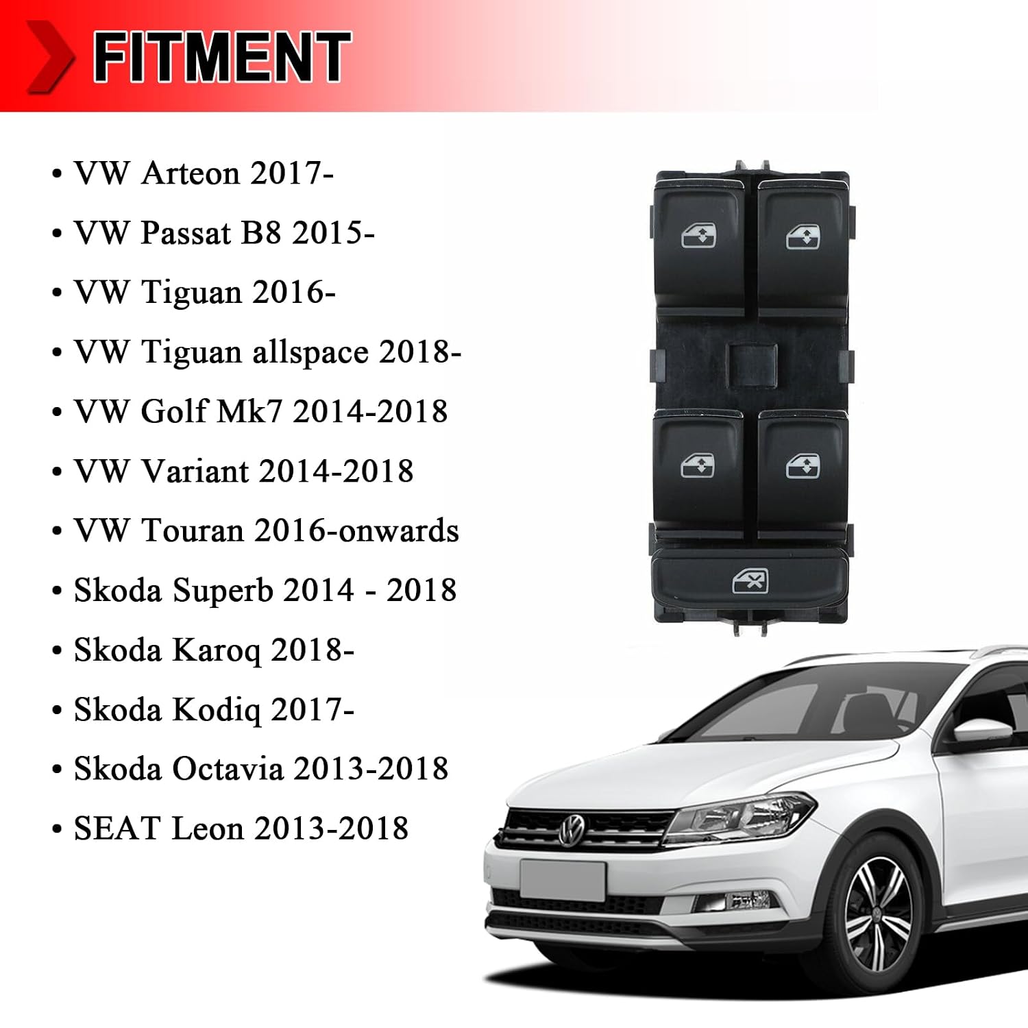 5G0959857C Front Left Power Window Master Control Switch Fit for VW Volkswagen Golf GTI MK7 2014-2017, Replace 5GM867255A 5G0959857E