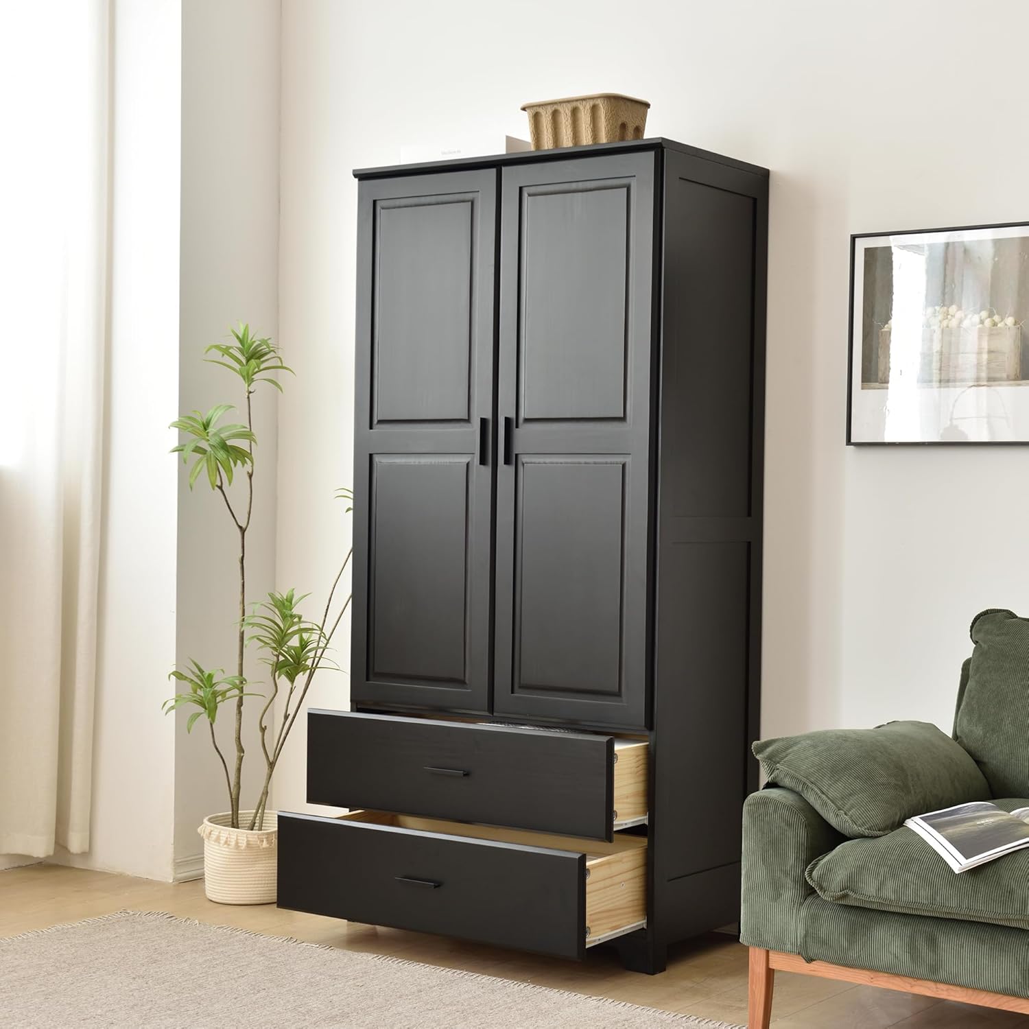Woodpecker's Inc Solid Pine Wood Closet with Raised Doors (Black)