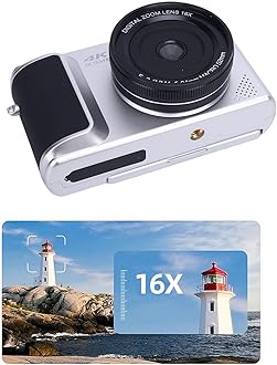 Bewinner 4K Digital Camera for Photography, 64MP, 2.8in 180° Flip Screen, 16X Digital Zoom, Compact Retro Video Camera for YouTube and Travel, Silver