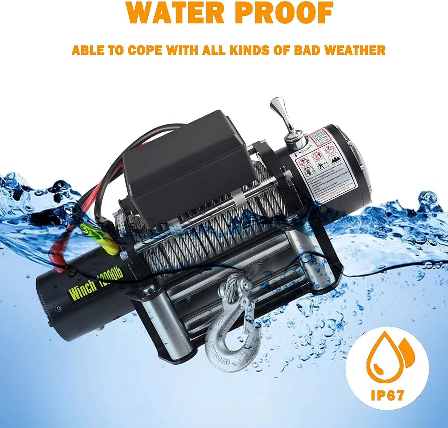 Hоttеѕt Sаlеѕ Aain 12000-lb12V Waterproof Electric Winch Kit for Truck UTV, ATU,SUV, Car with Corded Control and Nylon Cable Rope 3/8 Diameter x 92ft Length