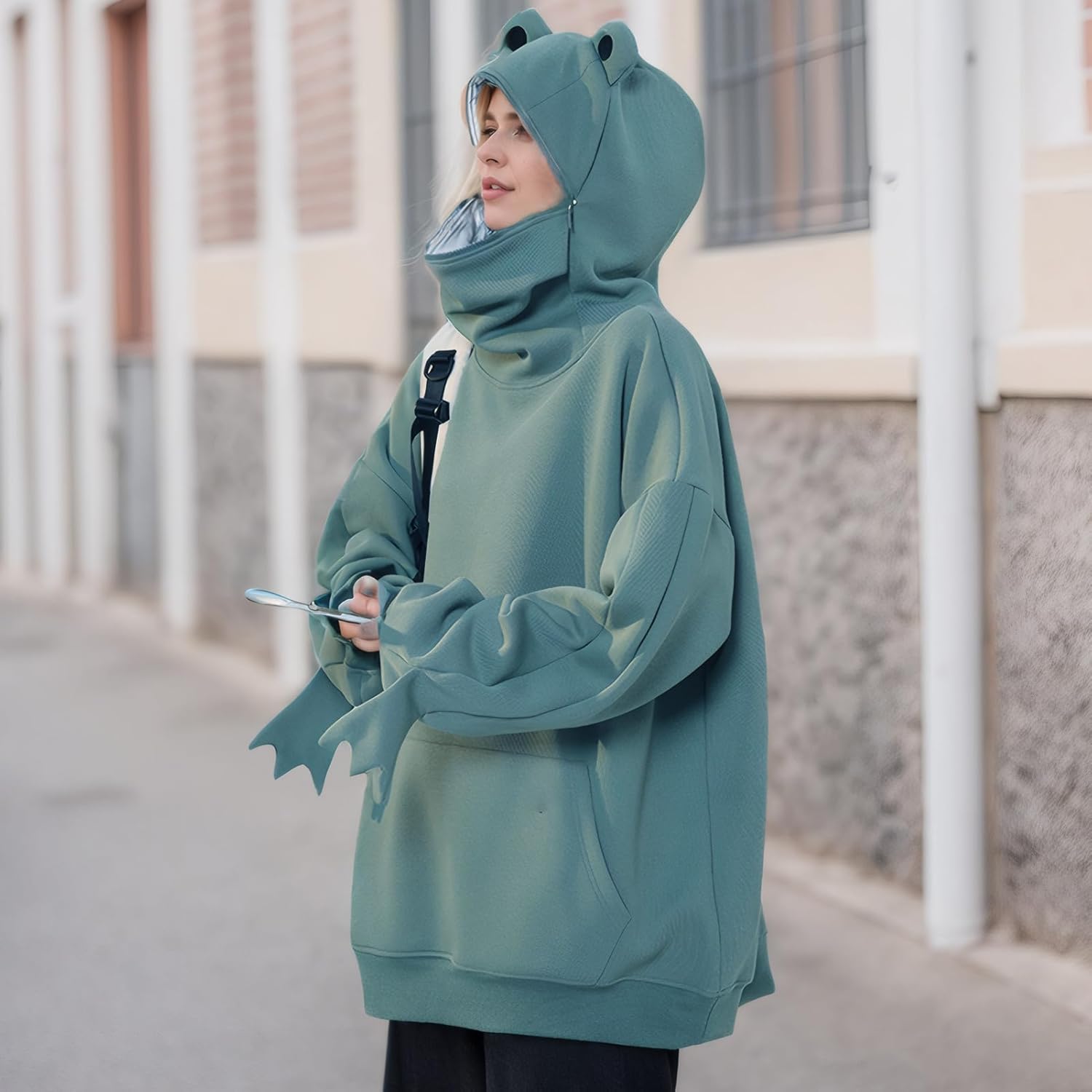 Men's Frog Hoodie Hooded Unisex Pullover Casual Solid Color Sweatshirt with Pocket