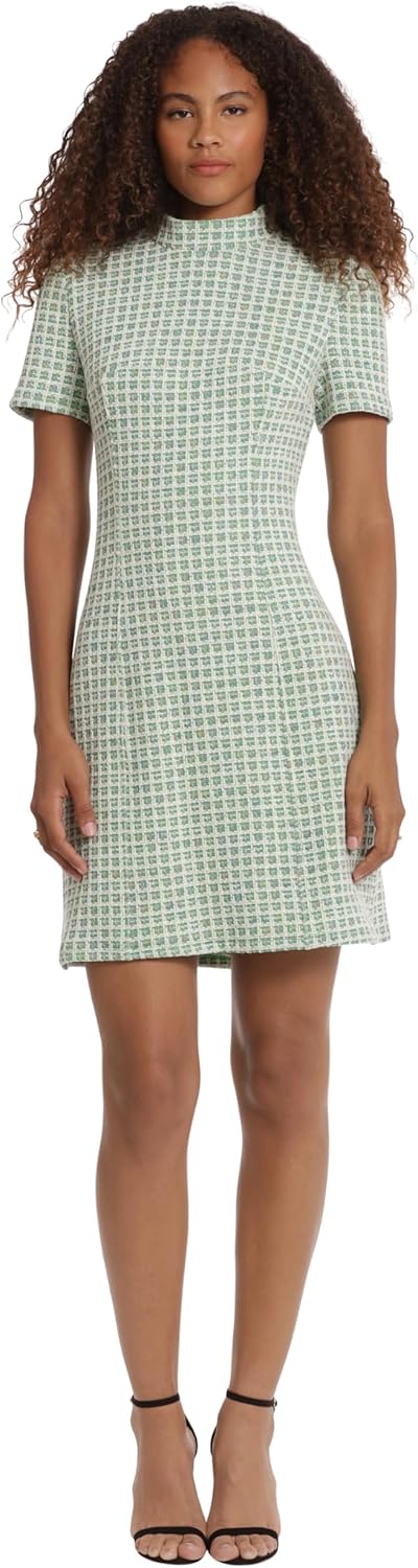 Donna Morgan Women's Women's Dresses Novelty Plaid Short Sleeve Mock Neck Dress Workwear Career Office Desk to Dinner