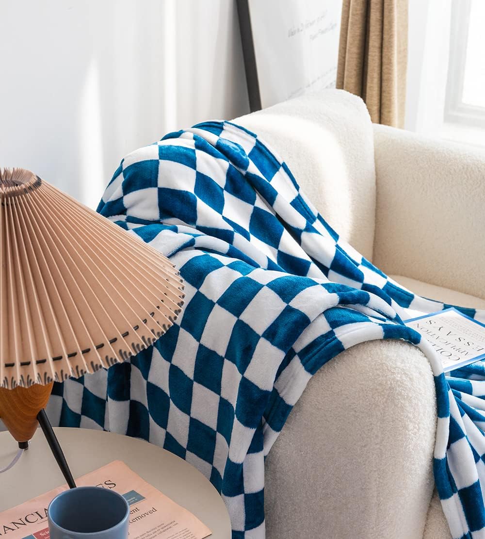 Buffalo Plaid Throw Blanket Flannel Checkerboard Grid Pattern No Pilling Luxury Plush Cozy Flannel Blanket Suitable for Bed Couch Chair (Blue, 78”x90”)